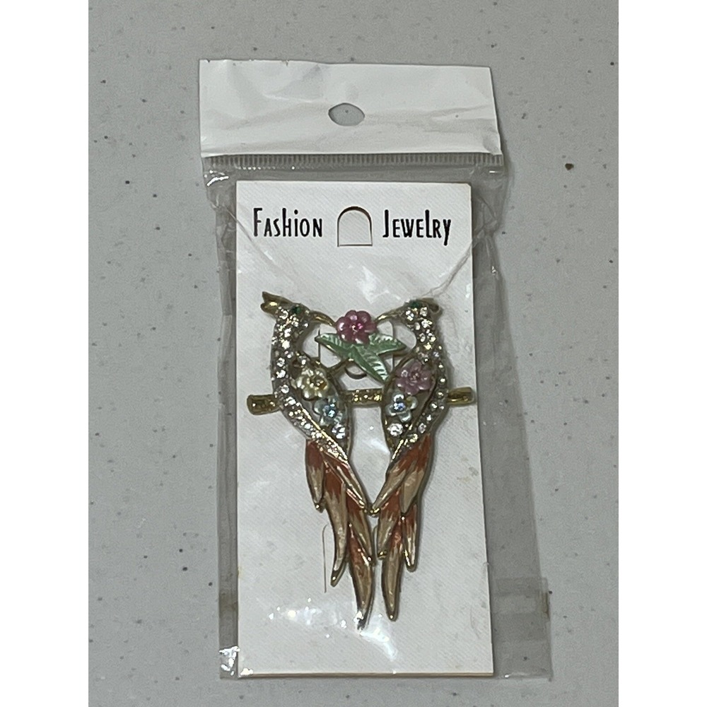 Floral Rhinestone Pheasant Bird Couple Brooch Fashion Jewelry